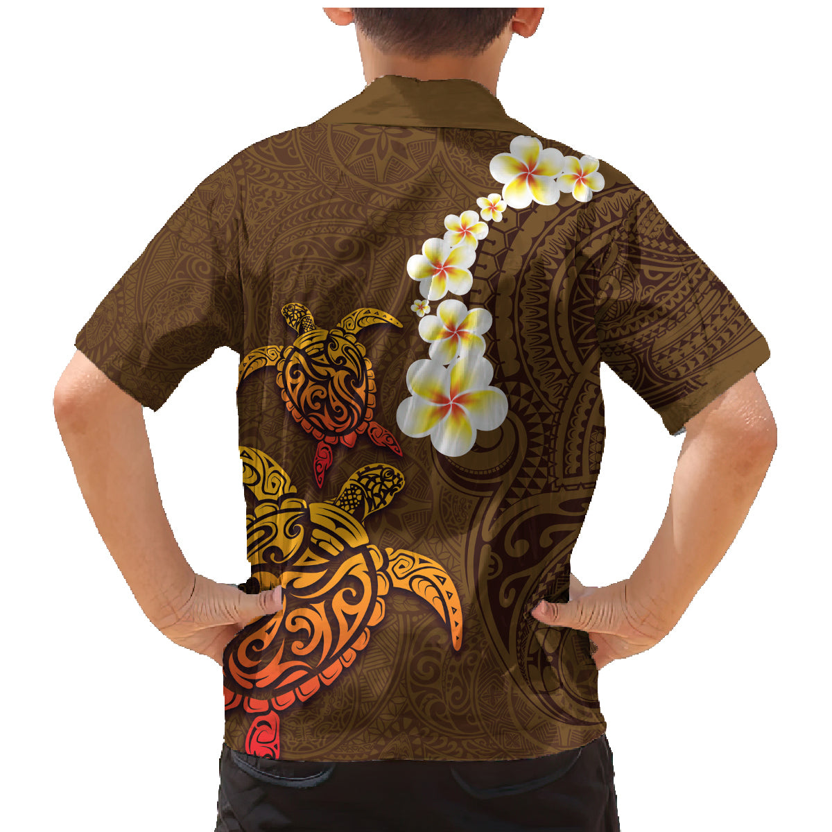 Hawaii Turtle Plumeria Flower Family Matching Mermaid Dress and Hawaiian Shirt Polynesian Pattern Brown Color LT03 - Polynesian Pride