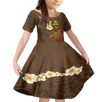 Hawaii Turtle Plumeria Flower Family Matching Mermaid Dress and Hawaiian Shirt Polynesian Pattern Brown Color LT03 Daughter's Dress Brown - Polynesian Pride