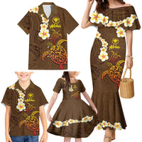 Hawaii Turtle Plumeria Flower Family Matching Mermaid Dress and Hawaiian Shirt Polynesian Pattern Brown Color LT03 - Polynesian Pride