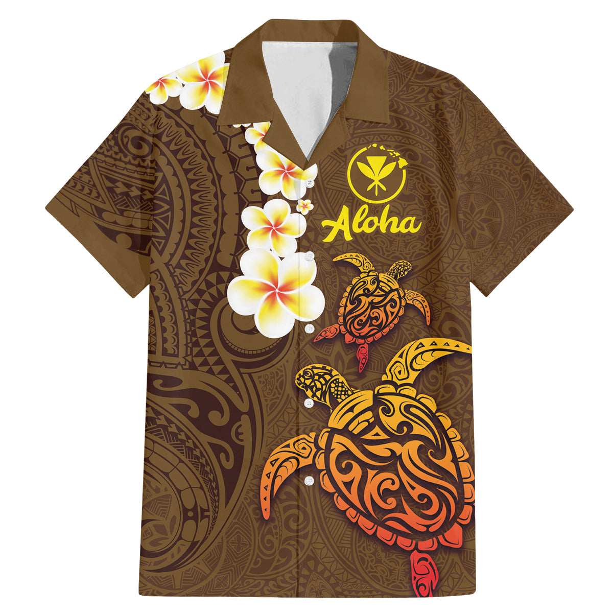 Hawaii Turtle Plumeria Flower Family Matching Mermaid Dress and Hawaiian Shirt Polynesian Pattern Brown Color LT03 Dad's Shirt - Short Sleeve Brown - Polynesian Pride