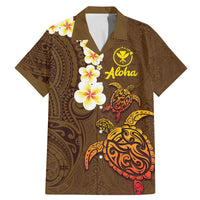 Hawaii Turtle Plumeria Flower Family Matching Mermaid Dress and Hawaiian Shirt Polynesian Pattern Brown Color LT03 Dad's Shirt - Short Sleeve Brown - Polynesian Pride
