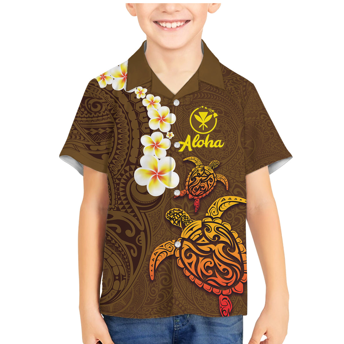 Hawaii Turtle Plumeria Flower Family Matching Mermaid Dress and Hawaiian Shirt Polynesian Pattern Brown Color LT03 Son's Shirt Brown - Polynesian Pride