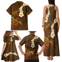 Hawaii Turtle Plumeria Flower Family Matching Tank Maxi Dress and Hawaiian Shirt Polynesian Pattern Brown Color LT03 - Polynesian Pride