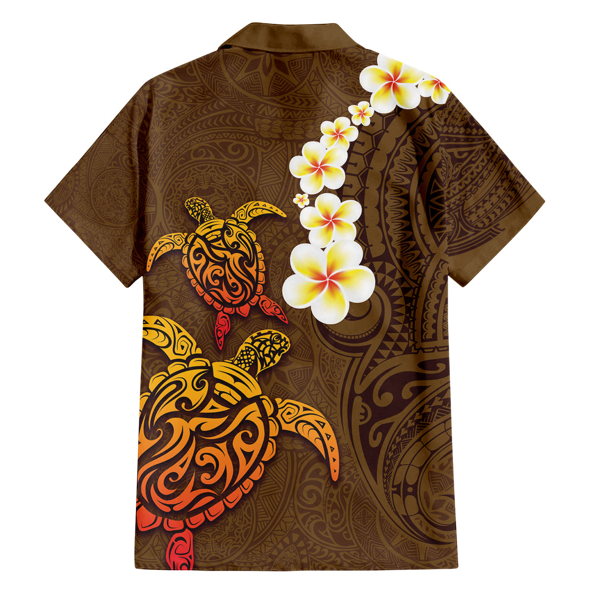 Hawaii Turtle Plumeria Flower Family Matching Tank Maxi Dress and Hawaiian Shirt Polynesian Pattern Brown Color LT03 - Polynesian Pride