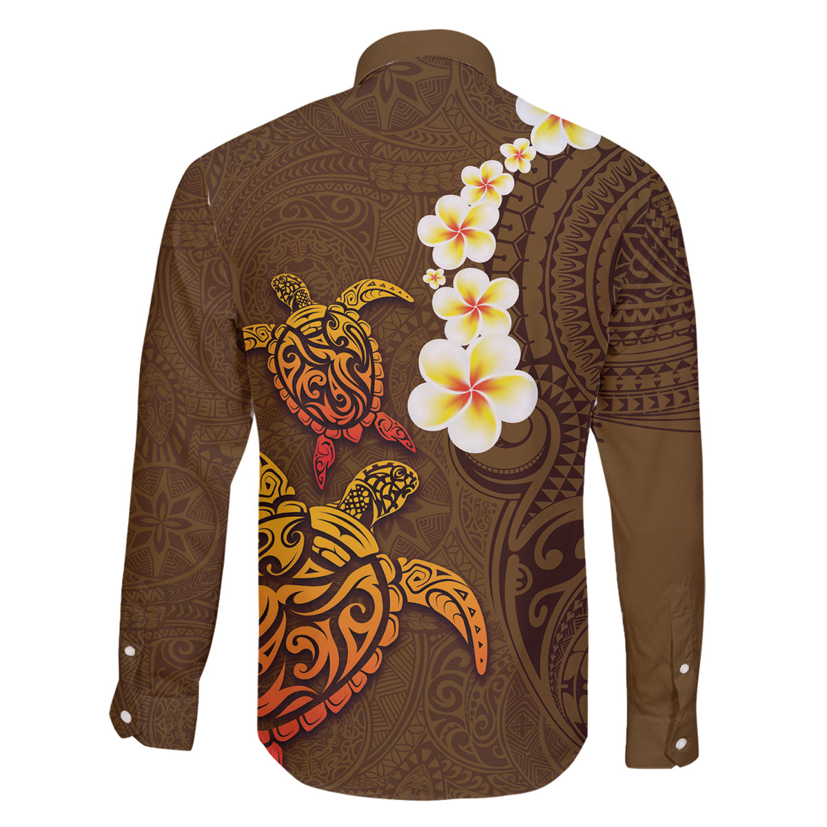 Hawaii Turtle Plumeria Flower Family Matching Tank Maxi Dress and Hawaiian Shirt Polynesian Pattern Brown Color LT03 - Polynesian Pride