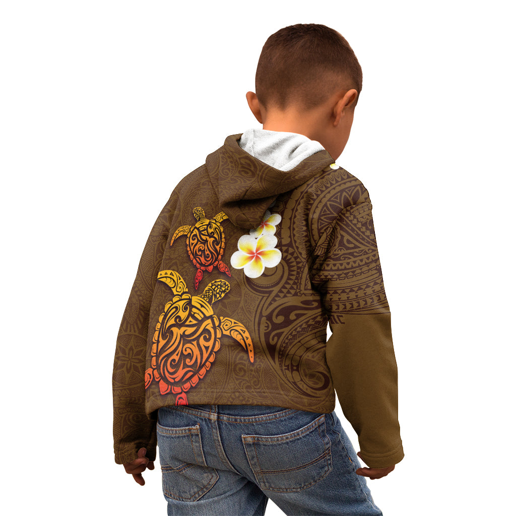 Hawaii Turtle Plumeria Flower Kid Hoodie Polynesian Pattern Brown Color LT03 - Polynesian Pride