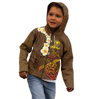 Hawaii Turtle Plumeria Flower Kid Hoodie Polynesian Pattern Brown Color LT03 - Polynesian Pride