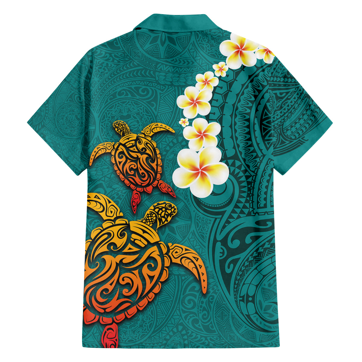 Hawaii Turtle Plumeria Flower Family Matching Long Sleeve Bodycon Dress and Hawaiian Shirt Polynesian Pattern Turquoise Color LT03 - Polynesian Pride