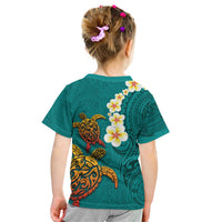 Hawaii Turtle Plumeria Flower Kid T Shirt Polynesian Pattern Turquoise Color