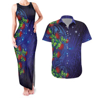 Matariki New Zealand Maori and Pohutukawa Couples Matching Tank Maxi Dress and Hawaiian Shirt Galaxy Blue Sky Style LT03 Blue - Polynesian Pride