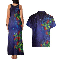 Matariki New Zealand Maori and Pohutukawa Couples Matching Tank Maxi Dress and Hawaiian Shirt Galaxy Blue Sky Style LT03 - Polynesian Pride