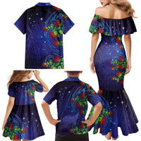 Matariki New Zealand Maori and Pohutukawa Family Matching Mermaid Dress and Hawaiian Shirt Galaxy Blue Sky Style LT03 - Polynesian Pride