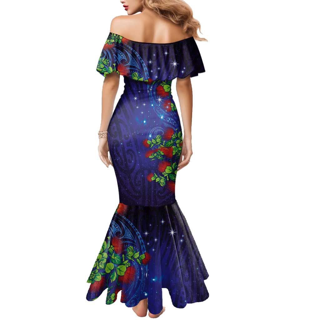 Matariki New Zealand Maori and Pohutukawa Family Matching Mermaid Dress and Hawaiian Shirt Galaxy Blue Sky Style LT03 - Polynesian Pride