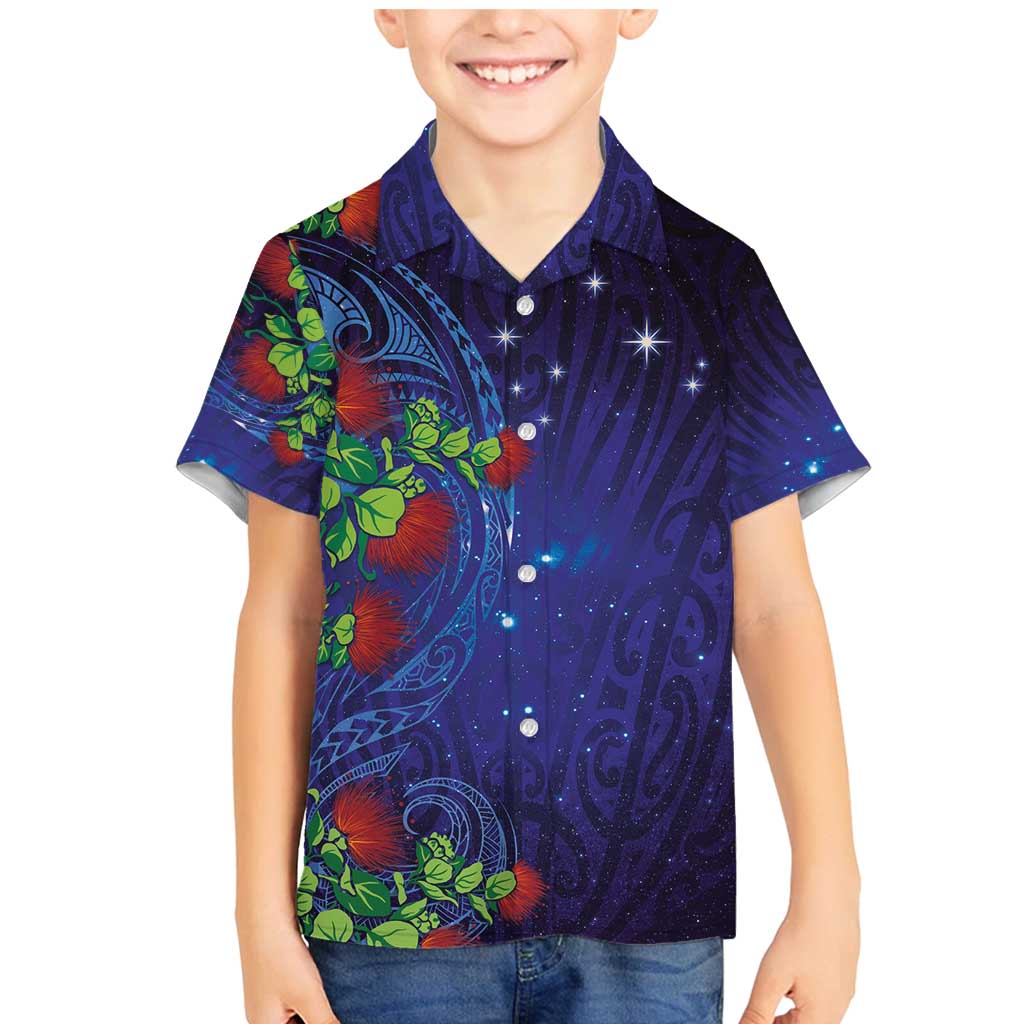 Matariki New Zealand Maori and Pohutukawa Family Matching Mermaid Dress and Hawaiian Shirt Galaxy Blue Sky Style LT03 Son's Shirt Blue - Polynesian Pride