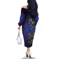 Matariki New Zealand Maori and Pohutukawa Family Matching Off The Shoulder Long Sleeve Dress and Hawaiian Shirt Galaxy Blue Sky Style LT03 - Polynesian Pride
