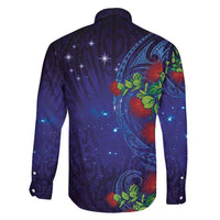 Matariki New Zealand Maori and Pohutukawa Family Matching Off Shoulder Maxi Dress and Hawaiian Shirt Galaxy Blue Sky Style LT03 - Polynesian Pride