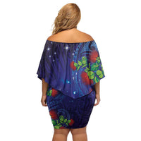 Matariki New Zealand Maori and Pohutukawa Family Matching Off Shoulder Short Dress and Hawaiian Shirt Galaxy Blue Sky Style LT03 - Polynesian Pride