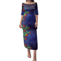 Matariki New Zealand Maori and Pohutukawa Family Matching Puletasi and Hawaiian Shirt Galaxy Blue Sky Style LT03 Mom's Dress Blue - Polynesian Pride