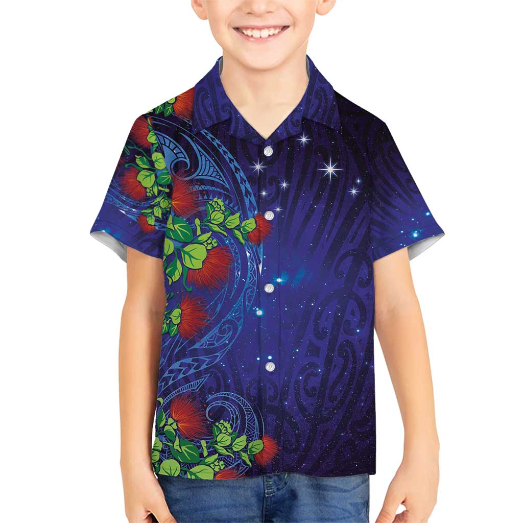 Matariki New Zealand Maori and Pohutukawa Family Matching Puletasi and Hawaiian Shirt Galaxy Blue Sky Style LT03 Son's Shirt Blue - Polynesian Pride