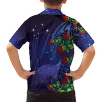 Matariki New Zealand Maori and Pohutukawa Family Matching Short Sleeve Bodycon Dress and Hawaiian Shirt Galaxy Blue Sky Style LT03 - Polynesian Pride