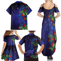 Matariki New Zealand Maori and Pohutukawa Family Matching Summer Maxi Dress and Hawaiian Shirt Galaxy Blue Sky Style LT03 - Polynesian Pride