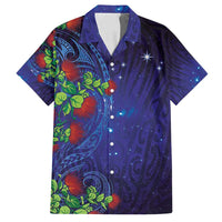 Matariki New Zealand Maori and Pohutukawa Family Matching Summer Maxi Dress and Hawaiian Shirt Galaxy Blue Sky Style LT03 Dad's Shirt - Short Sleeve Blue - Polynesian Pride