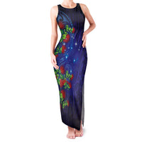 Matariki New Zealand Maori and Pohutukawa Family Matching Tank Maxi Dress and Hawaiian Shirt Galaxy Blue Sky Style LT03 Mom's Dress Blue - Polynesian Pride