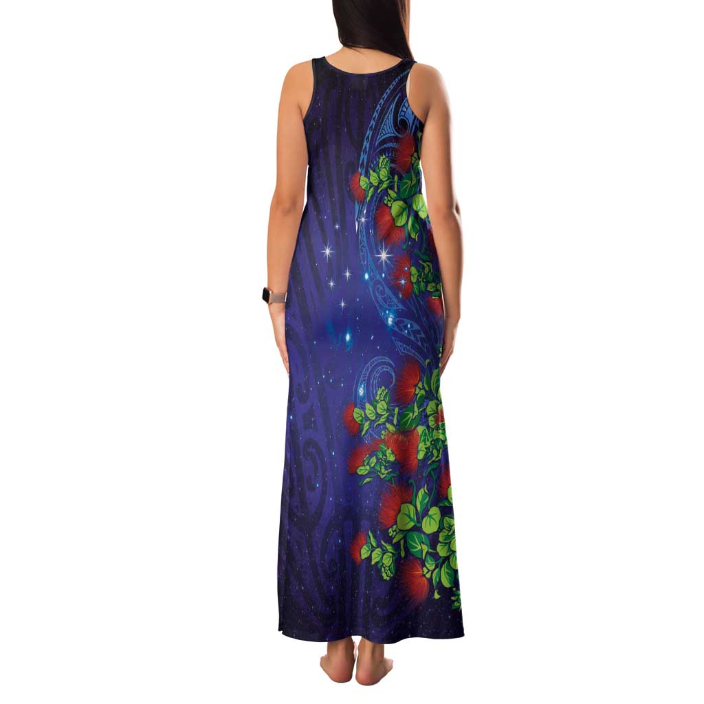 Matariki New Zealand Maori and Pohutukawa Family Matching Tank Maxi Dress and Hawaiian Shirt Galaxy Blue Sky Style LT03 - Polynesian Pride