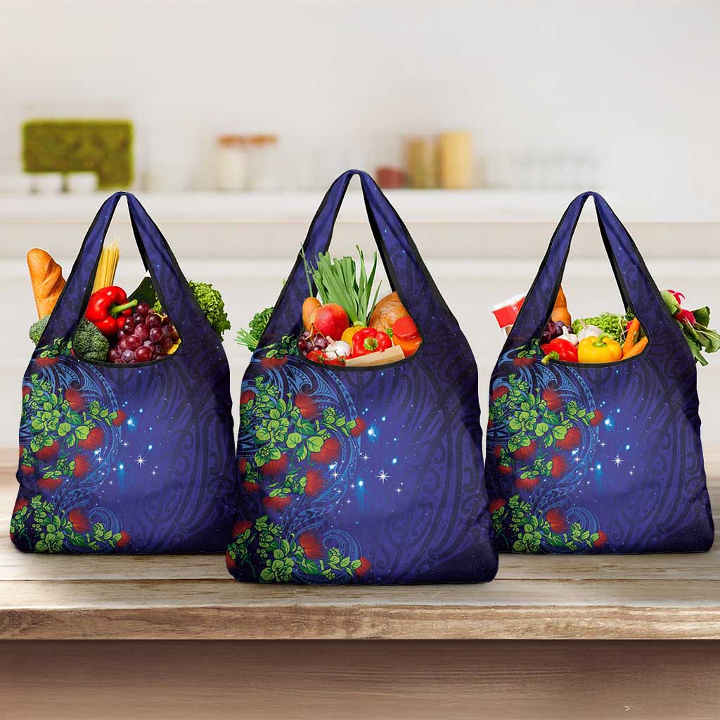 Matariki New Zealand Maori and Pohutukawa Grocery Bag Galaxy Blue Sky Style
