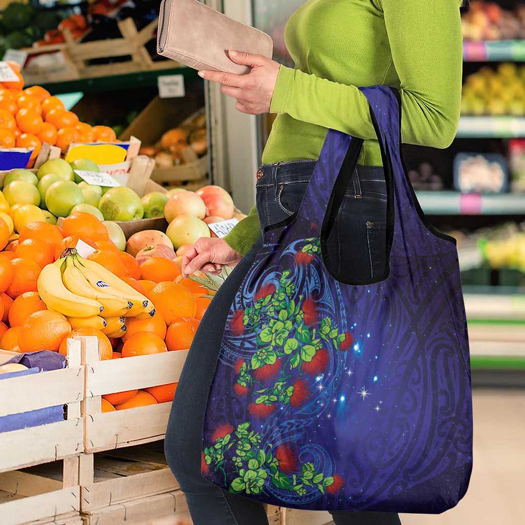 Matariki New Zealand Maori and Pohutukawa Grocery Bag Galaxy Blue Sky Style