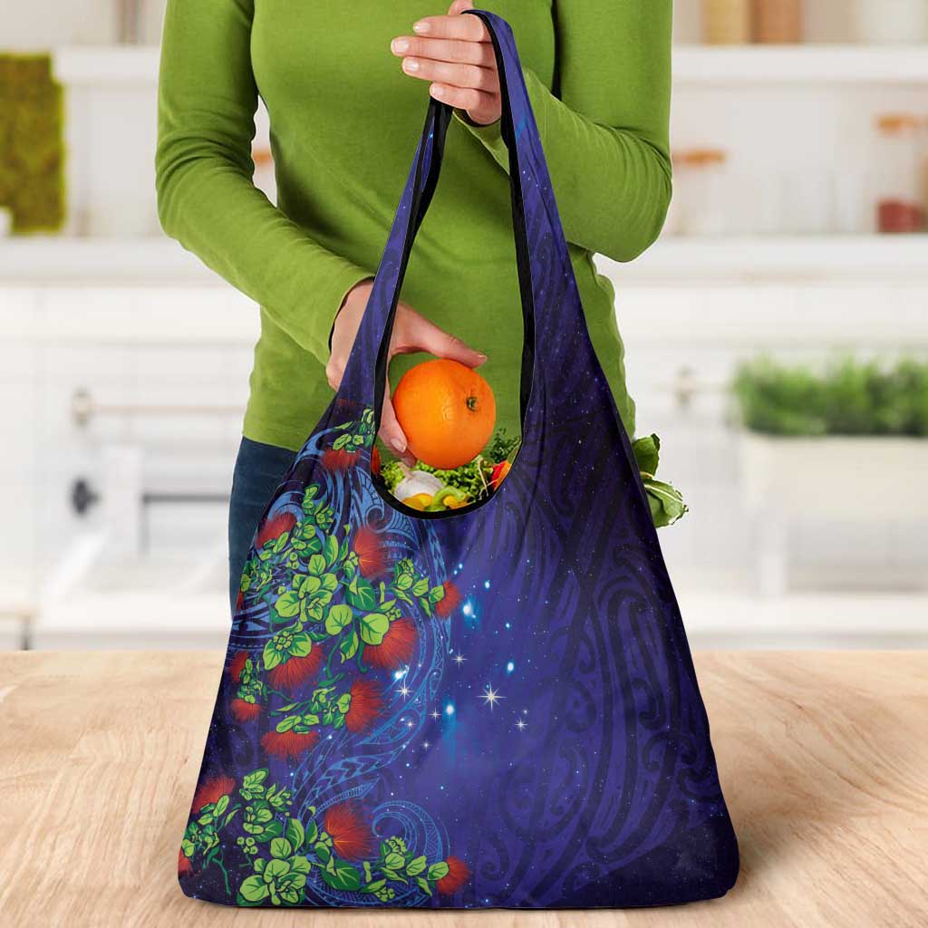 Matariki New Zealand Maori and Pohutukawa Grocery Bag Galaxy Blue Sky Style