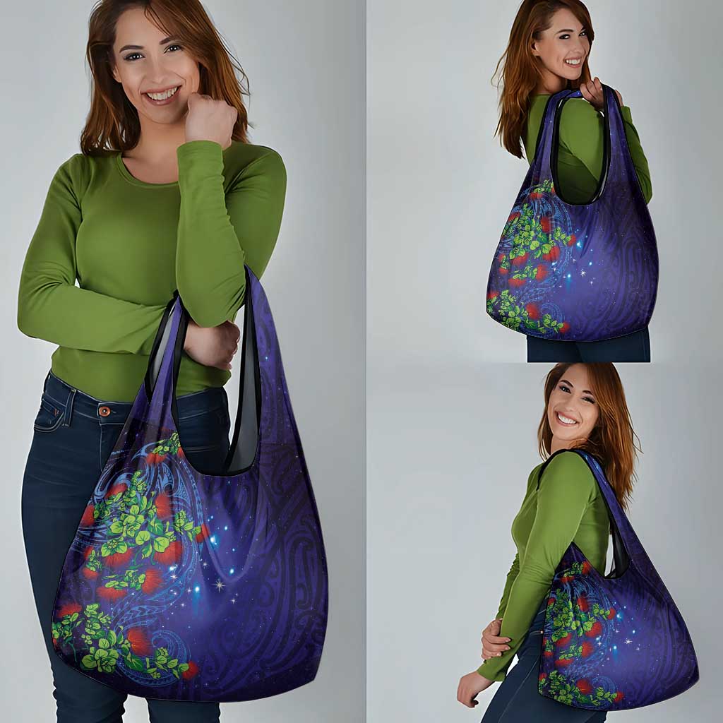 Matariki New Zealand Maori and Pohutukawa Grocery Bag Galaxy Blue Sky Style