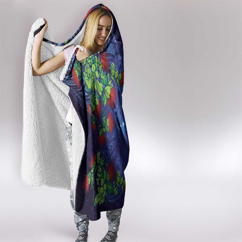 Matariki New Zealand Maori and Pohutukawa Hooded Blanket Galaxy Blue Sky Style