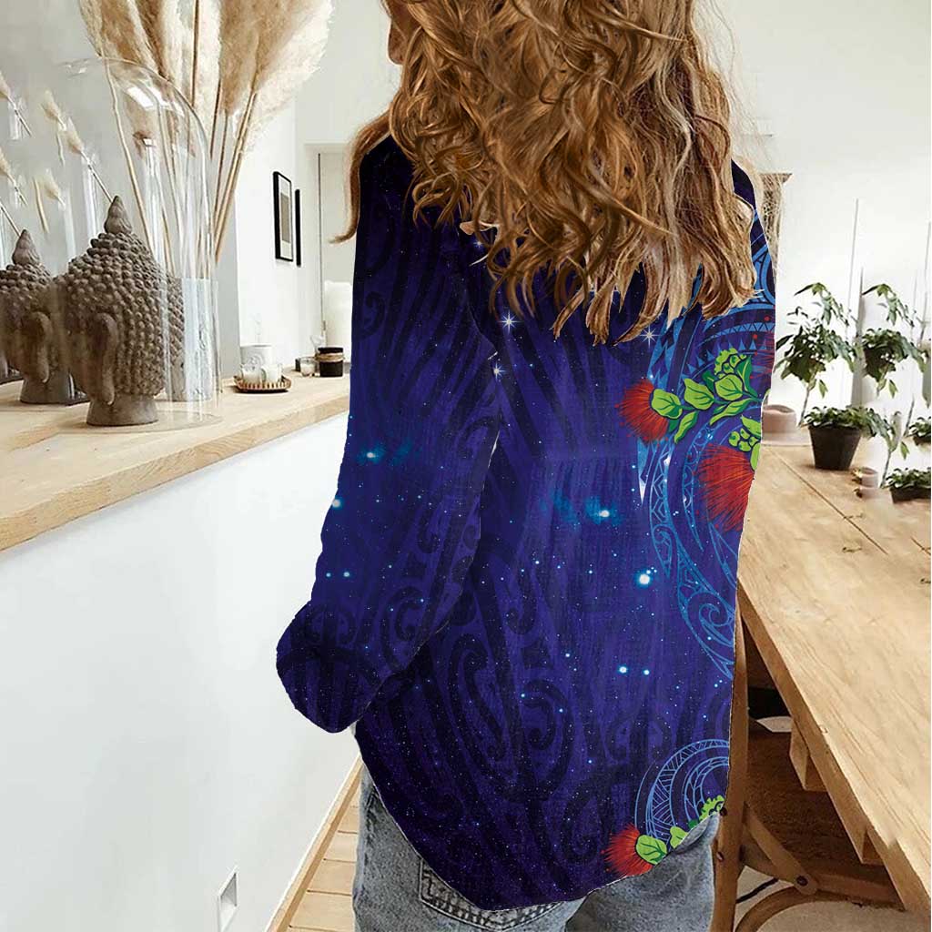 Matariki New Zealand Maori and Pohutukawa Women Casual Shirt Galaxy Blue Sky Style LT03 - Polynesian Pride