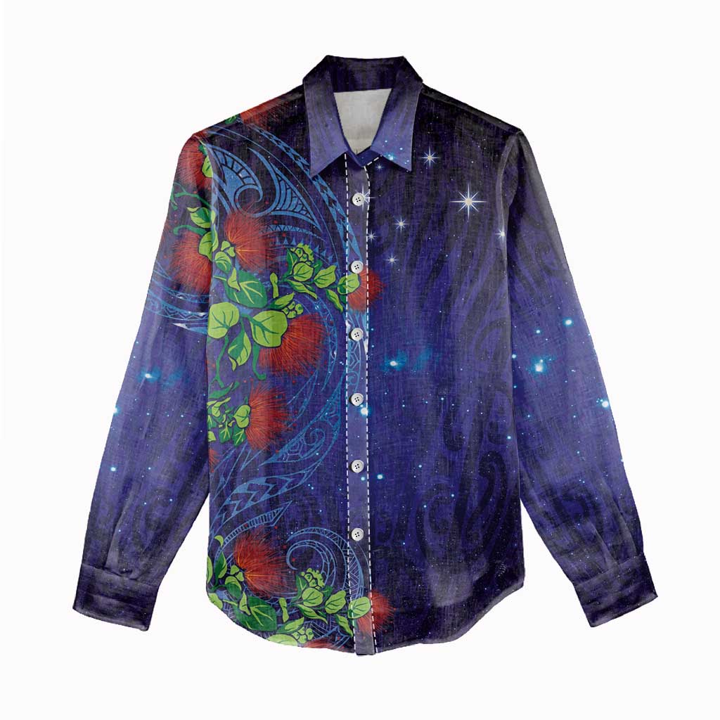 Matariki New Zealand Maori and Pohutukawa Women Casual Shirt Galaxy Blue Sky Style LT03 - Polynesian Pride