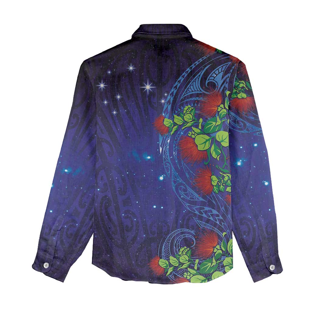 Matariki New Zealand Maori and Pohutukawa Women Casual Shirt Galaxy Blue Sky Style LT03 - Polynesian Pride
