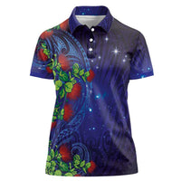 Matariki New Zealand Maori and Pohutukawa Women Polo Shirt Galaxy Blue Sky Style LT03 Female Blue - Polynesian Pride