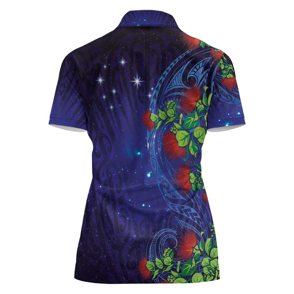 Matariki New Zealand Maori and Pohutukawa Women Polo Shirt Galaxy Blue Sky Style LT03 - Polynesian Pride
