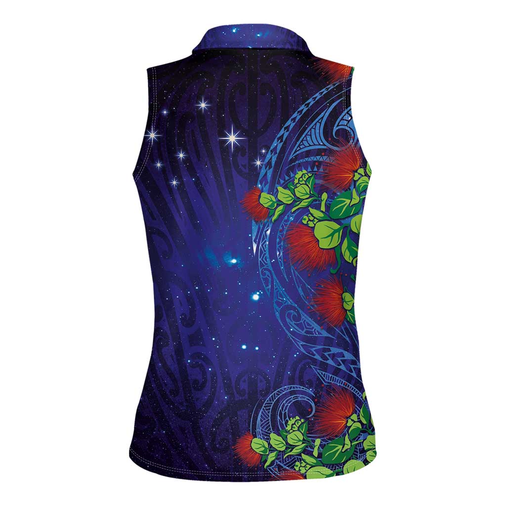 Matariki New Zealand Maori and Pohutukawa Women Sleeveless Polo Shirt Galaxy Blue Sky Style LT03 - Polynesian Pride
