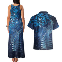 Matariki New Zealand Maori Silver Fern Couples Matching Tank Maxi Dress and Hawaiian Shirt Galaxy Blue Sky Style LT03 - Polynesian Pride