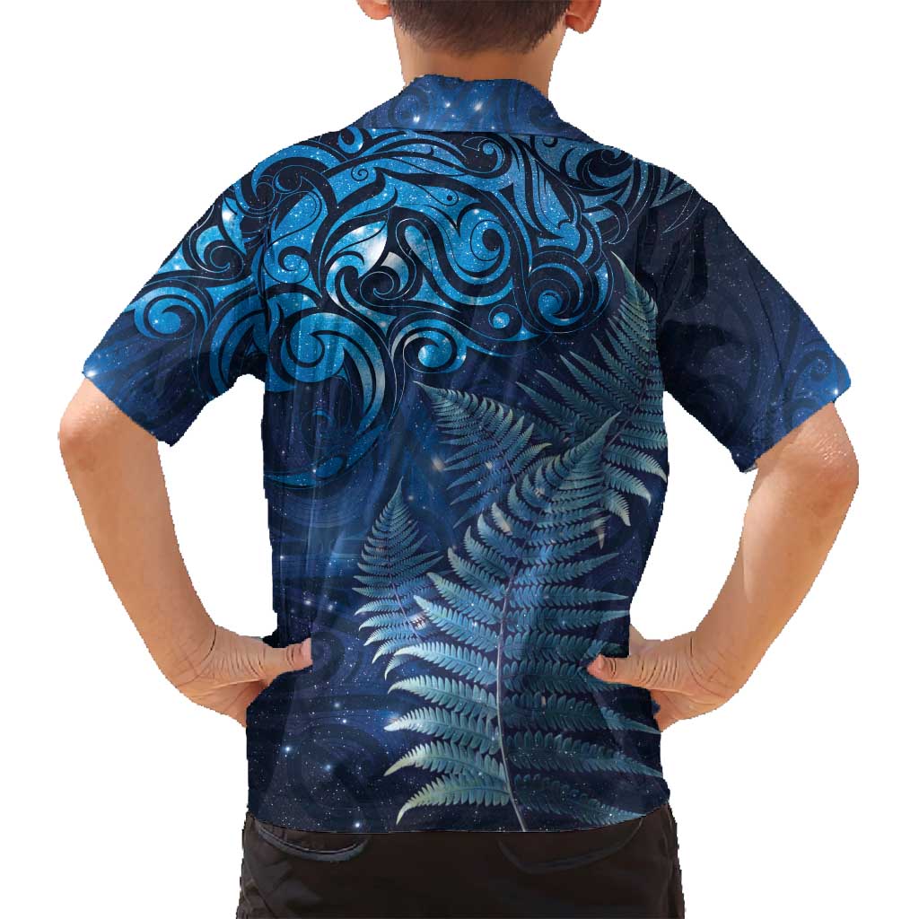 Matariki New Zealand Maori Silver Fern Family Matching Long Sleeve Bodycon Dress and Hawaiian Shirt Galaxy Blue Sky Style LT03 - Polynesian Pride