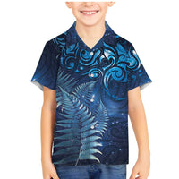 Matariki New Zealand Maori Silver Fern Family Matching Mermaid Dress and Hawaiian Shirt Galaxy Blue Sky Style LT03 Son's Shirt Blue - Polynesian Pride