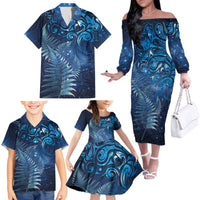 Matariki New Zealand Maori Silver Fern Family Matching Off The Shoulder Long Sleeve Dress and Hawaiian Shirt Galaxy Blue Sky Style LT03 - Polynesian Pride