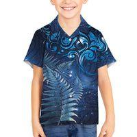 Matariki New Zealand Maori Silver Fern Family Matching Off The Shoulder Long Sleeve Dress and Hawaiian Shirt Galaxy Blue Sky Style LT03 Son's Shirt Blue - Polynesian Pride