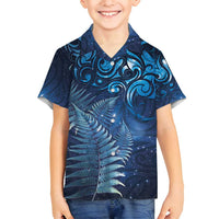 Matariki New Zealand Maori Silver Fern Family Matching Off Shoulder Maxi Dress and Hawaiian Shirt Galaxy Blue Sky Style LT03 Son's Shirt Blue - Polynesian Pride
