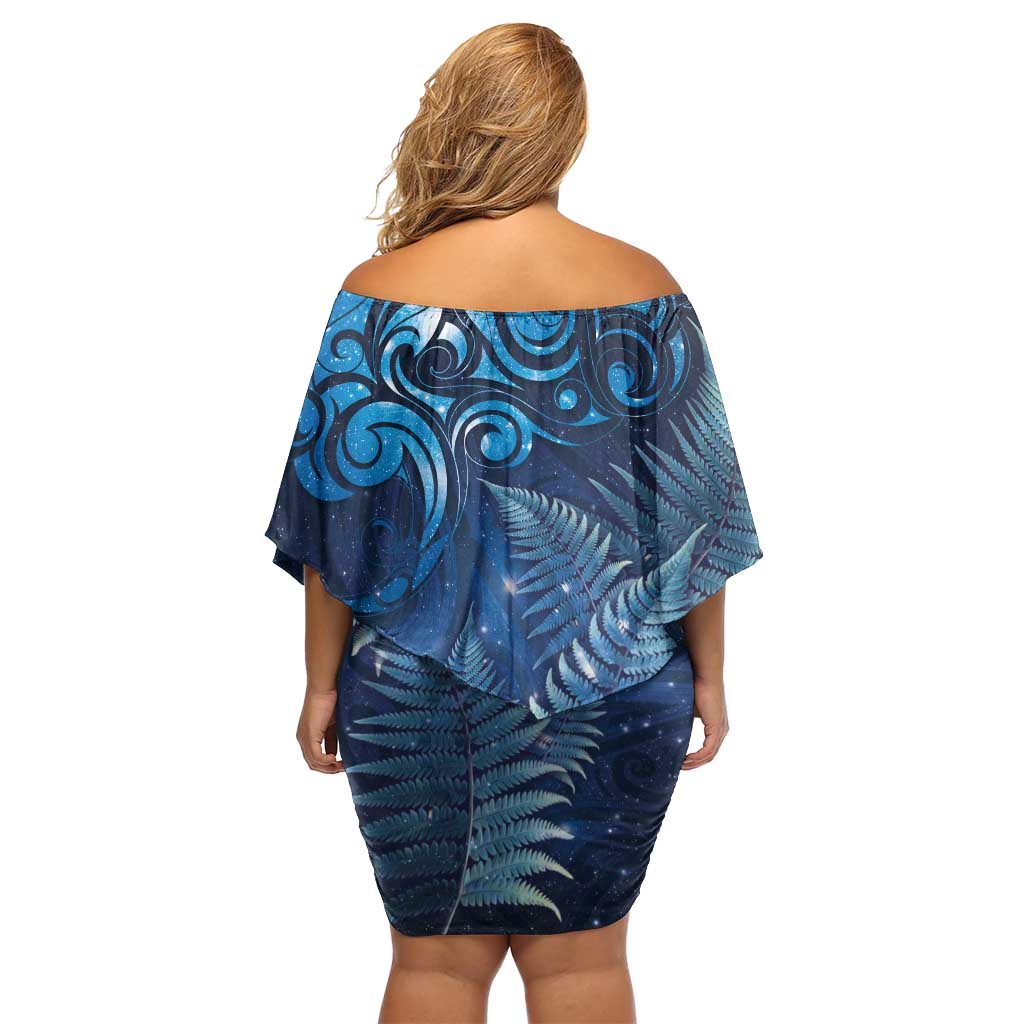 Matariki New Zealand Maori Silver Fern Family Matching Off Shoulder Short Dress and Hawaiian Shirt Galaxy Blue Sky Style LT03 - Polynesian Pride