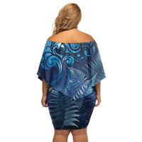 Matariki New Zealand Maori Silver Fern Family Matching Off Shoulder Short Dress and Hawaiian Shirt Galaxy Blue Sky Style LT03 - Polynesian Pride