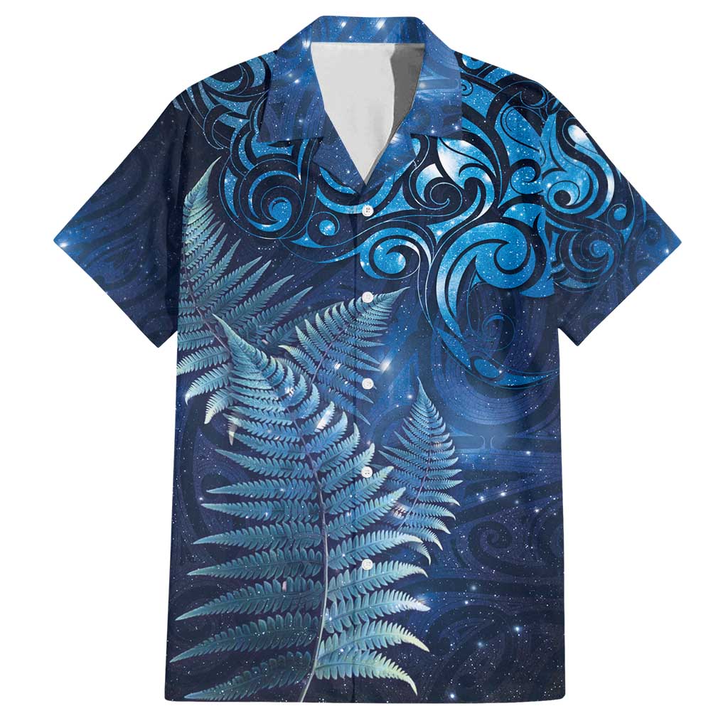 Matariki New Zealand Maori Silver Fern Family Matching Puletasi and Hawaiian Shirt Galaxy Blue Sky Style LT03 Dad's Shirt - Short Sleeve Blue - Polynesian Pride