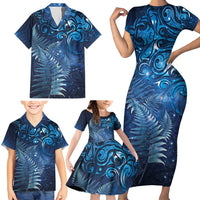 Matariki New Zealand Maori Silver Fern Family Matching Short Sleeve Bodycon Dress and Hawaiian Shirt Galaxy Blue Sky Style LT03 - Polynesian Pride