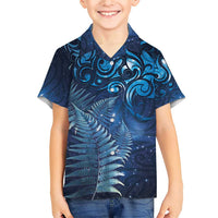 Matariki New Zealand Maori Silver Fern Family Matching Short Sleeve Bodycon Dress and Hawaiian Shirt Galaxy Blue Sky Style LT03 Son's Shirt Blue - Polynesian Pride